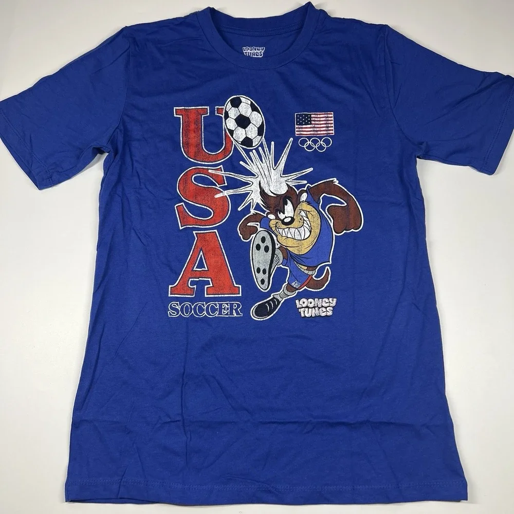 Taz Looney Tunes Team USA Tasmanian Devil‎ Soccer T-Shirt Royal Blue Youth Large